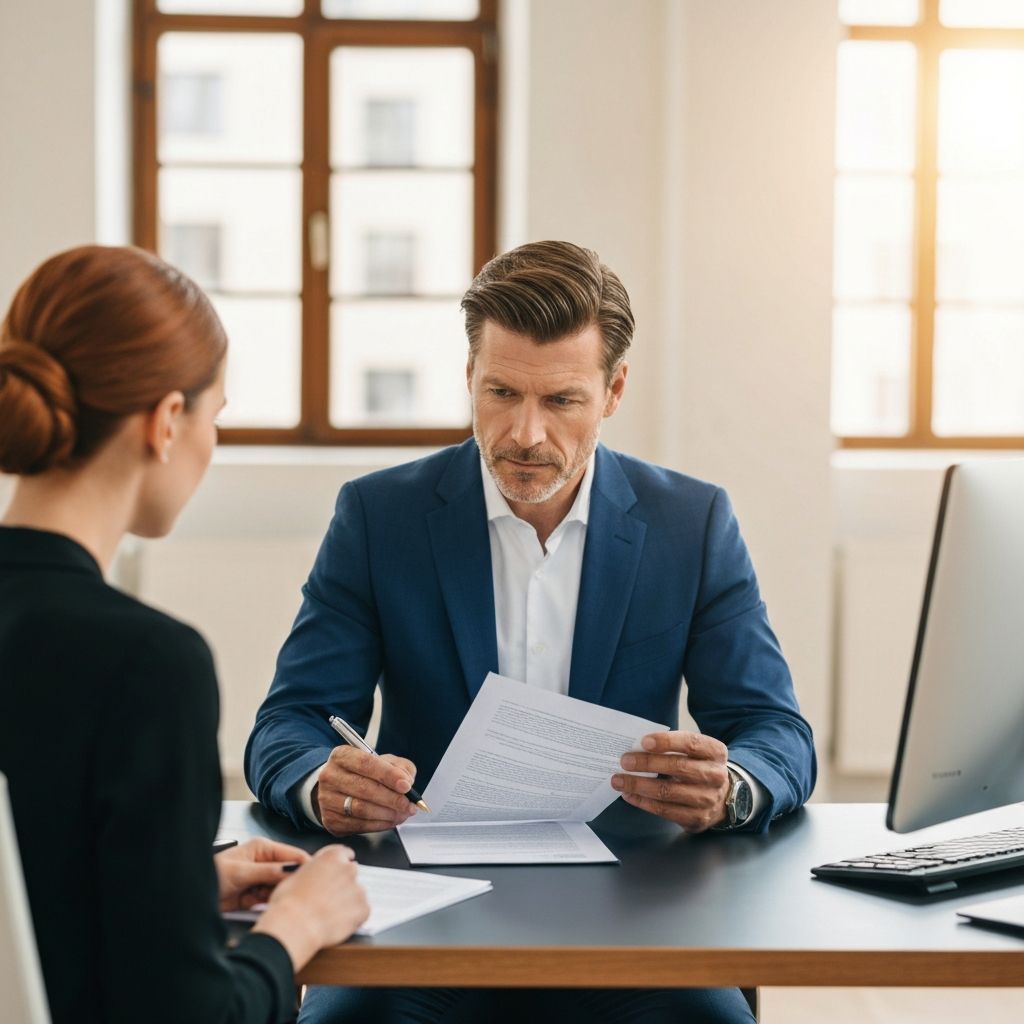 Professional lawyer consulting with a client in a modern office